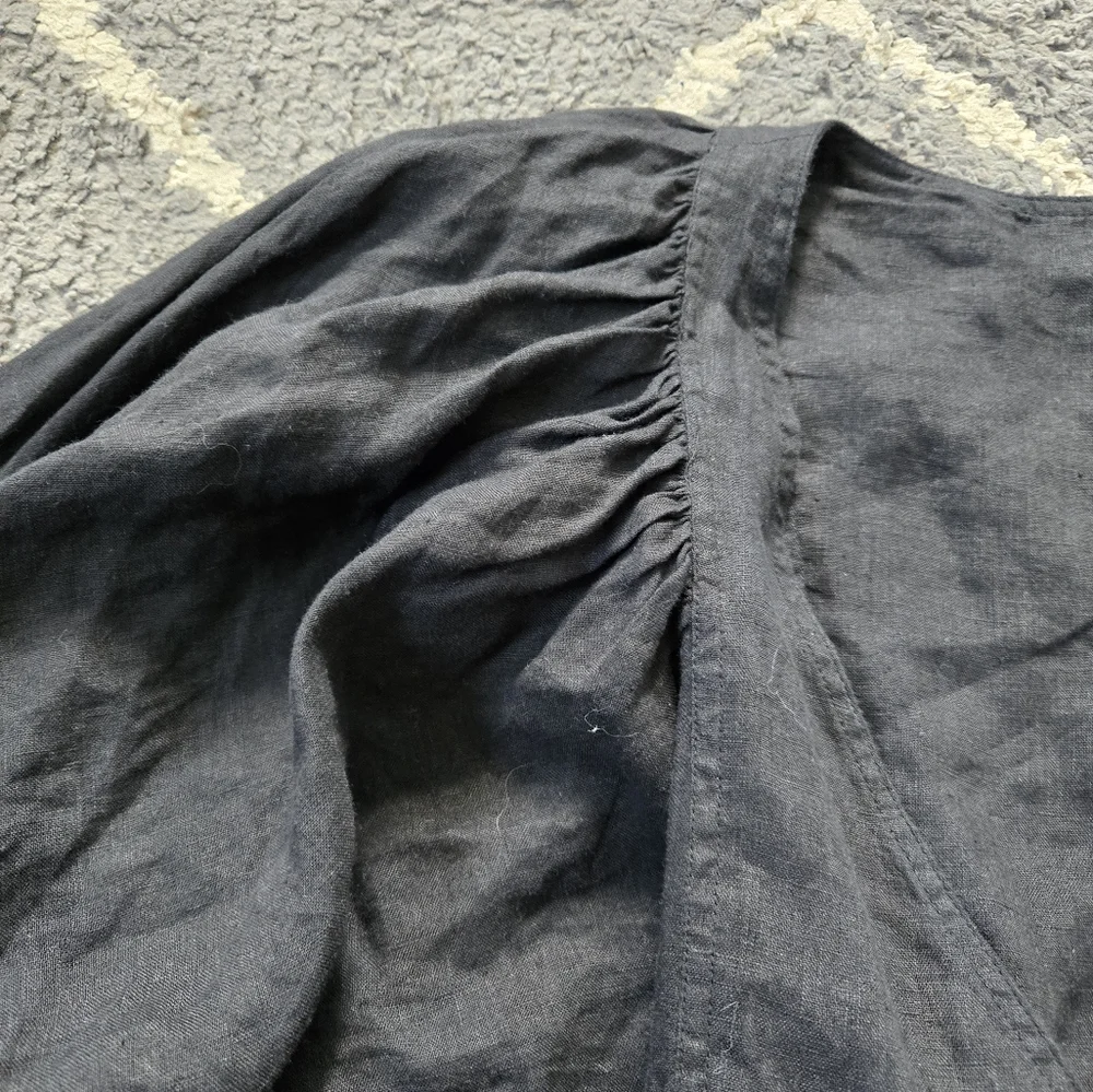 FREE PEOPLE Black Linen Carino Mini Wrap Dress Small Petite - Picture 8 of 14